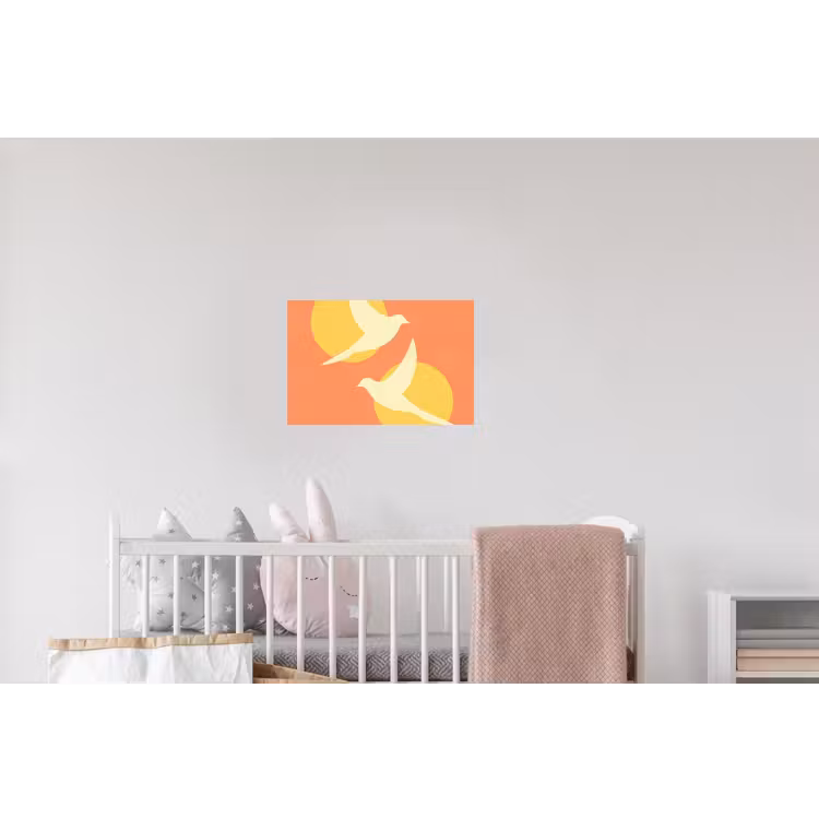 Vogels - Cirkels - Geel Muursticker klein -kinderkamer
