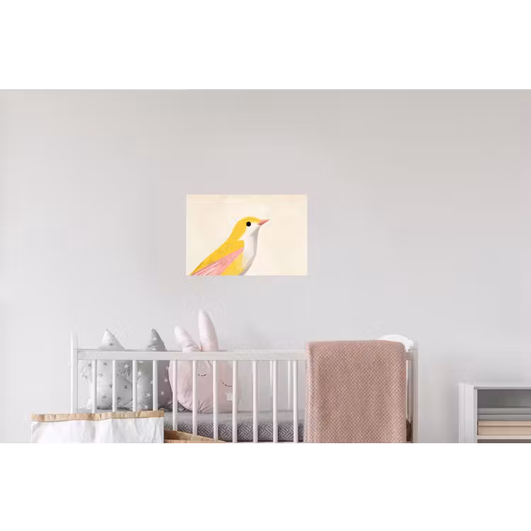 Vogel - Minimalistisch - Geel Muursticker klein -kinderkamer