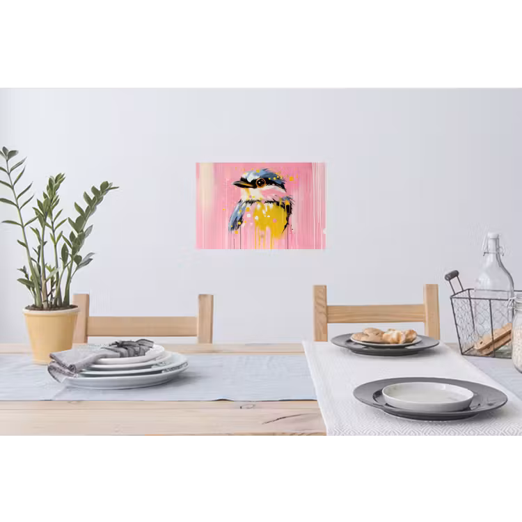 Vogel - Roze - Geel - Blauw Muursticker klein -eettafel
