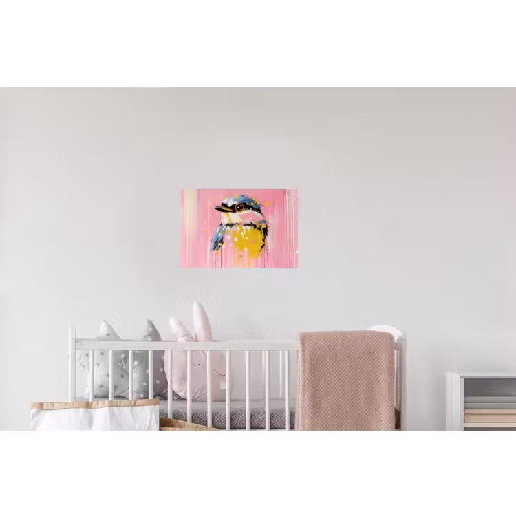 Vogel - Roze - Geel - Blauw Muursticker klein -kinderkamer