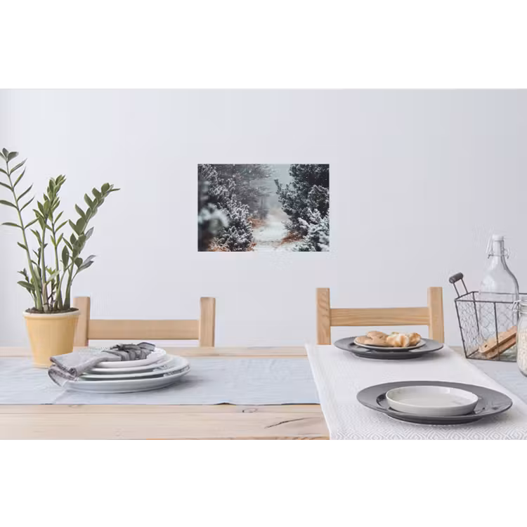 Bos - Winter - Bomen - Natuur - Pad - Sneeuw Muursticker klein -eettafel