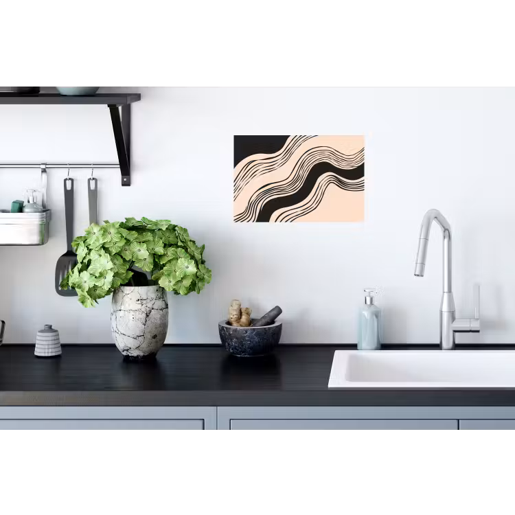 Golven - Zwart - Zandkleur Muursticker klein -keuken