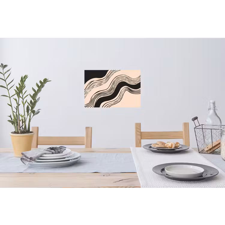 Golven - Zwart - Zandkleur Muursticker klein -eettafel