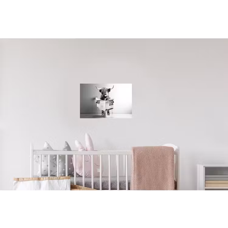 WC - Toilet - Krant - Schotse Hooglander - Zwart Wit Muursticker klein -kinderkamer