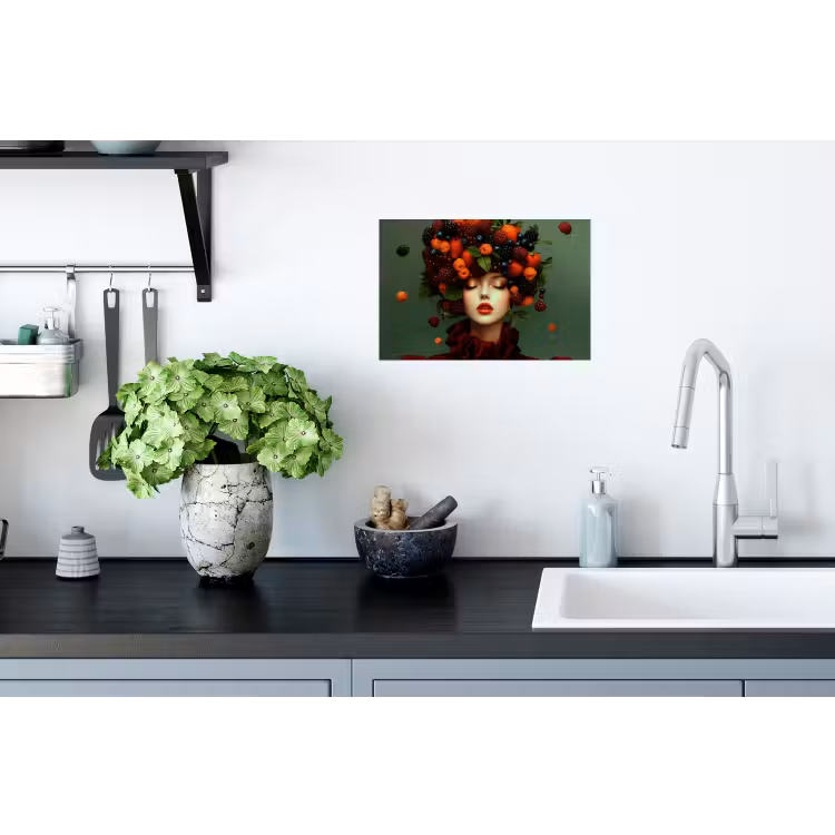 Vrouw - Aardbeien - Frambozen - Bramen - Bessen Muursticker klein -keuken