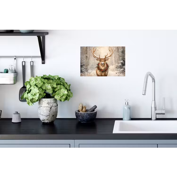 Kerst - Rendier - Winter - Krans Muursticker klein -keuken