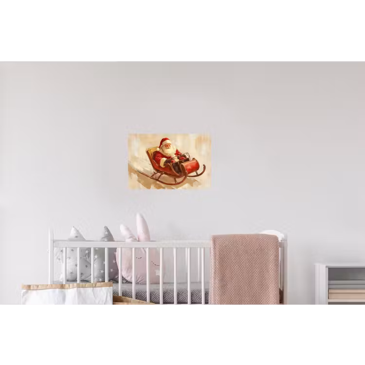 Kerst - Slee - Kerstman Muursticker klein -kinderkamer