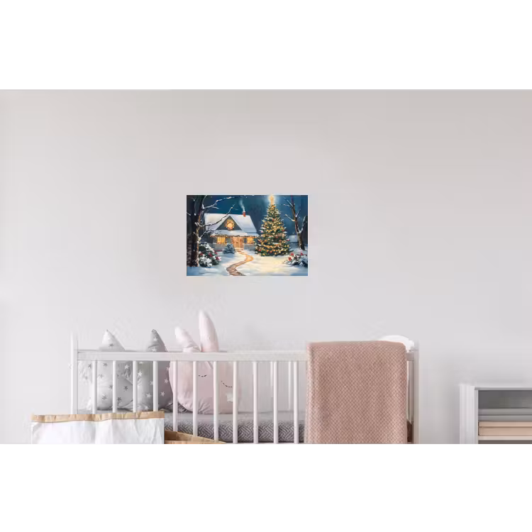 Kerst - Kerstboom - Winter - Huis - Sneeuw Muursticker klein -kinderkamer