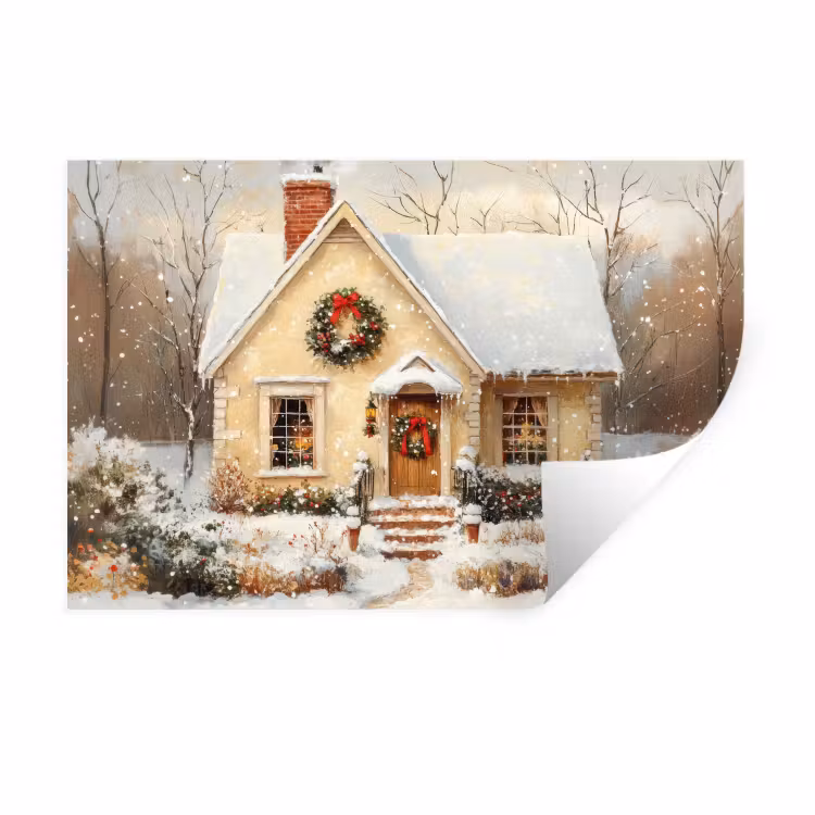 Kerst - Huis - Winter - Sneeuw Muursticker klein -3d