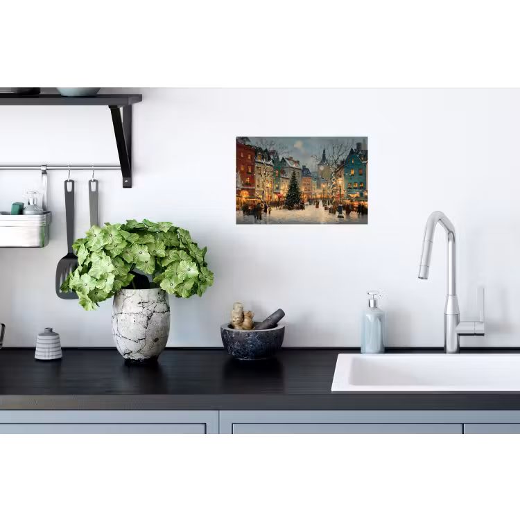 Kerstsfeer - Stadsplein - Kleurrijk Muursticker klein -keuken