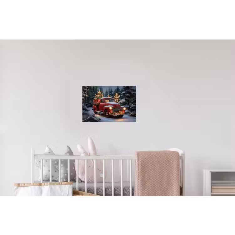 Kersttruck - Sneeuwbos - Rood Muursticker klein -kinderkamer
