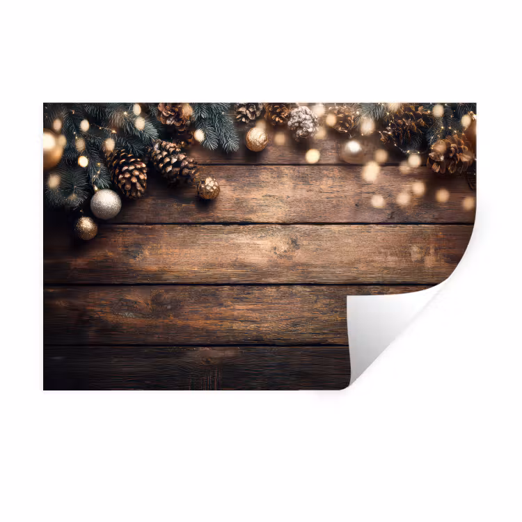 Kerstdecoratie - Houten - Dennenappel - Bruin Muursticker klein -3d