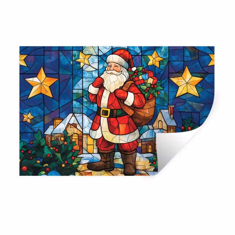 Kerstman - Glas - Kleurrijk Muursticker klein -3d