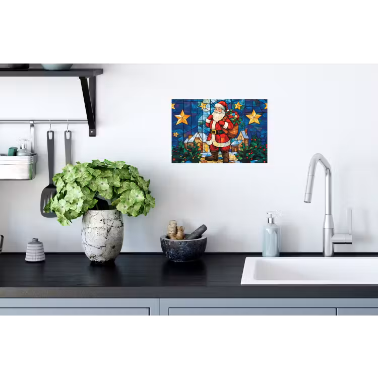 Kerstman - Glas - Kleurrijk Muursticker klein -keuken