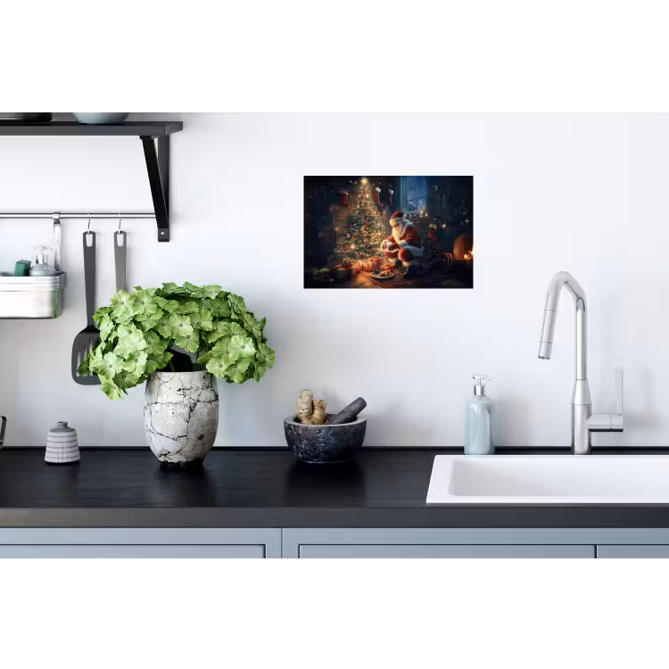 Kerstman - Haard - Donker Muursticker klein -keuken