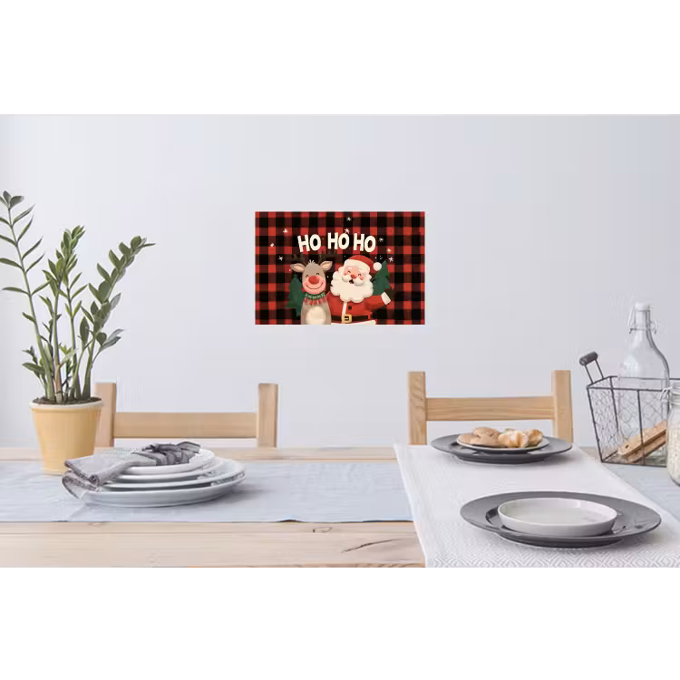 Kerstman - Rendier - Tekst - Rood - Zwart Muursticker klein -eettafel