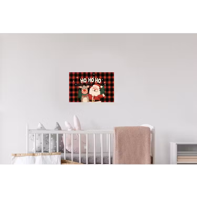 Kerstman - Rendier - Tekst - Rood - Zwart Muursticker klein -kinderkamer