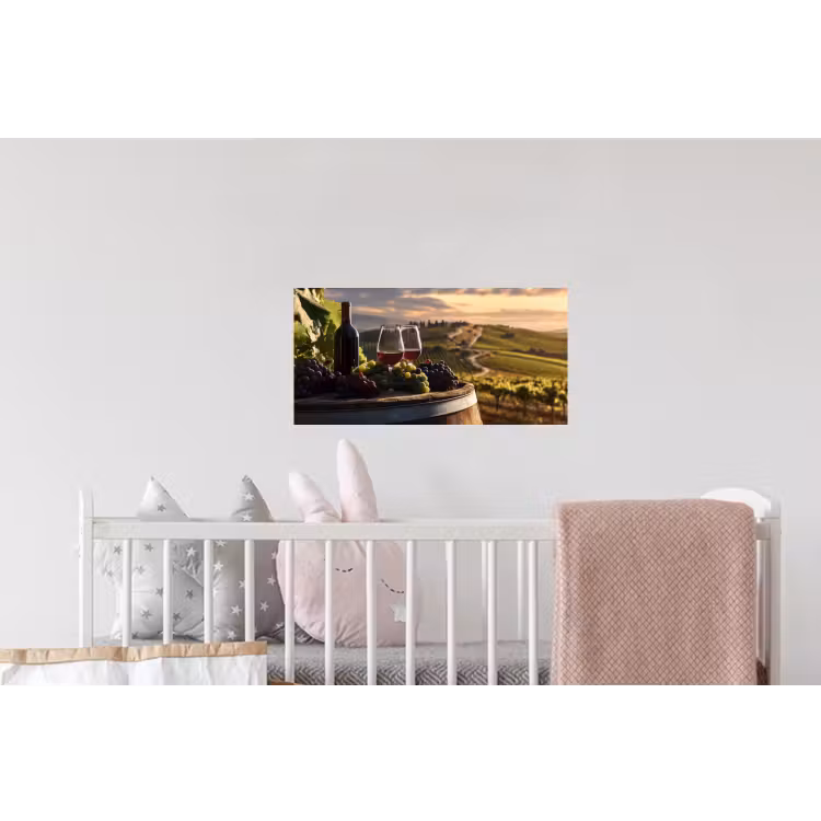 Wijn - Druiven - Heuvels - Landschap Muursticker klein -kinderkamer