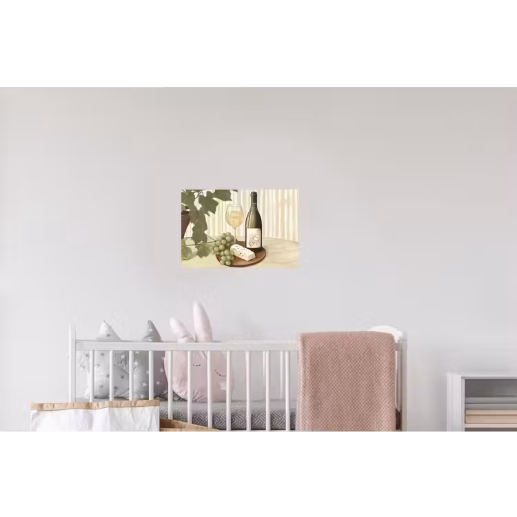 Wijn - Druiven - Kaas - Bladeren Muursticker klein -kinderkamer