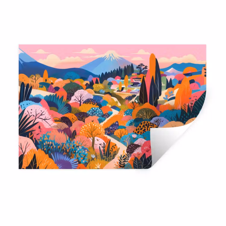 Witte bergtop - Modern - Kleurrijk Muursticker klein -3d
