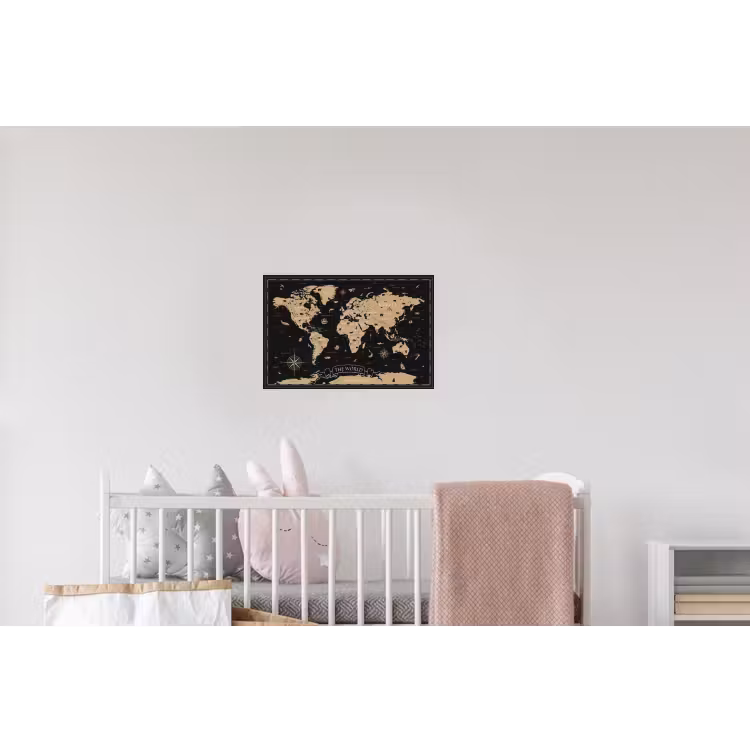 Wereldkaart - Beige - Zwart Muursticker klein -kinderkamer