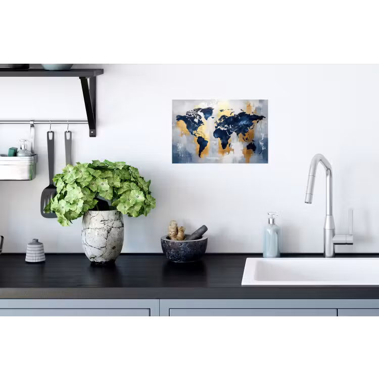 Wereldkaart - Blauw - Abstract Muursticker klein -keuken