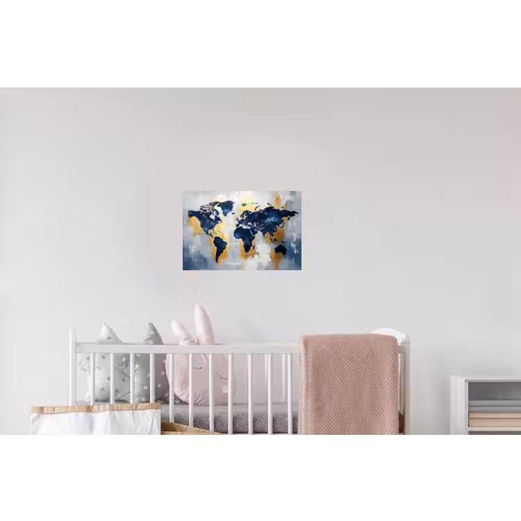Wereldkaart - Blauw - Abstract Muursticker klein -kinderkamer