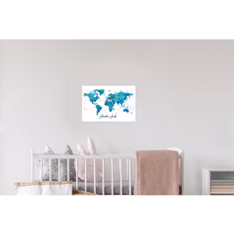 Wereldkaart - Blauw - Kleurrijk Muursticker klein -kinderkamer