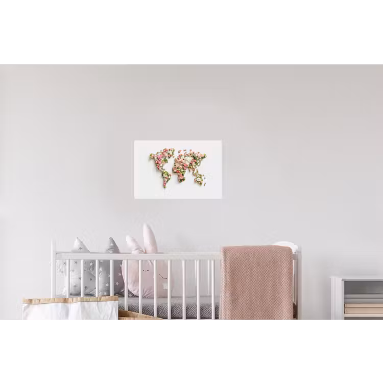 Wereldkaart - Bloemen - Subtiel Muursticker klein -kinderkamer