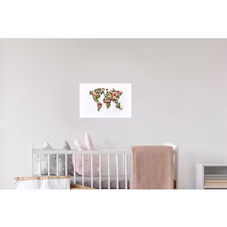 Wereldkaart - Kleurrijk - Bloemen - Lente Muursticker klein -kinderkamer
