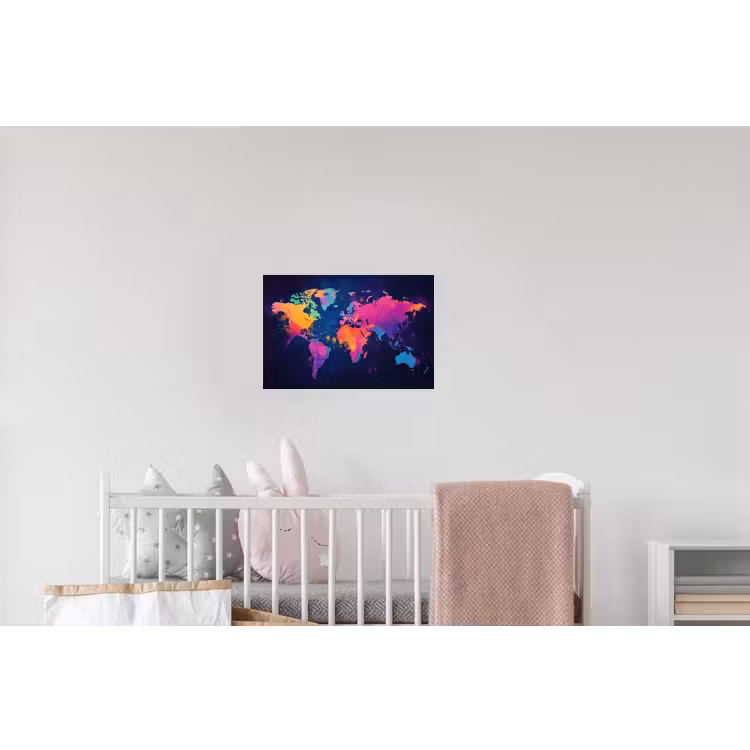 Wereldkaart - Kleurrijk - Graffiti Muursticker klein -kinderkamer
