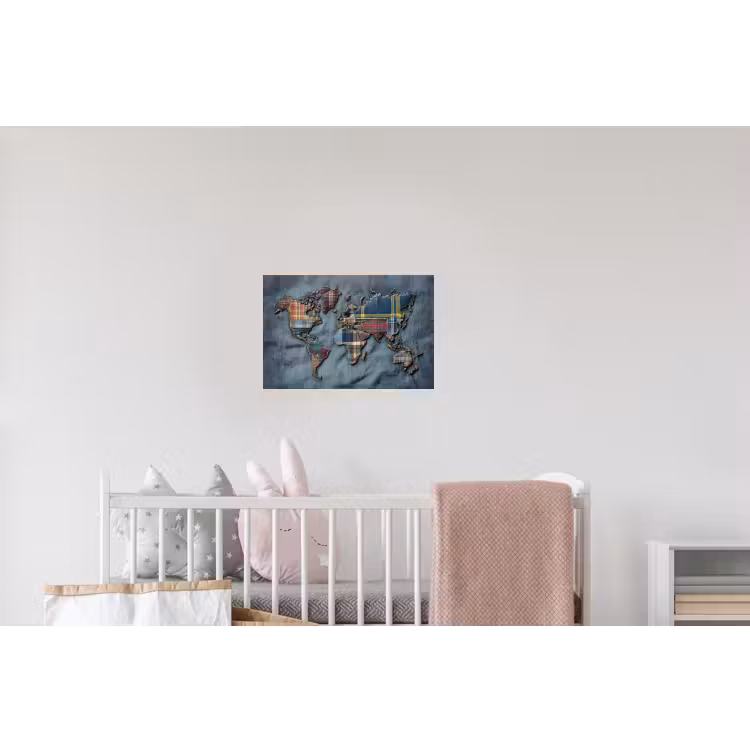 Wereldkaart - Denim - Textiel Muursticker klein -kinderkamer