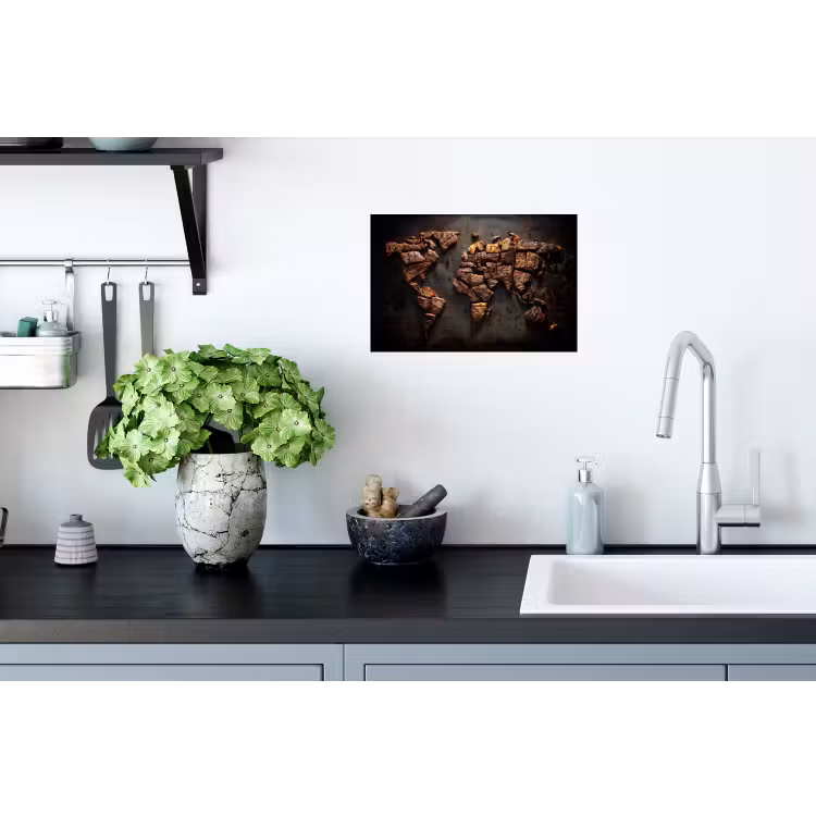 Wereldkaart - Gegrild vlees Muursticker klein -keuken