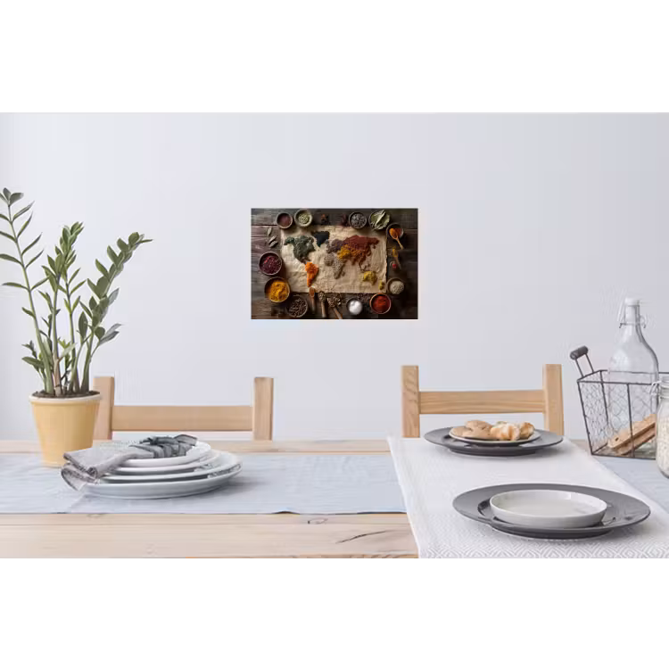 Wereldkaart - Specerijen - Kleurrijk Muursticker klein -eettafel