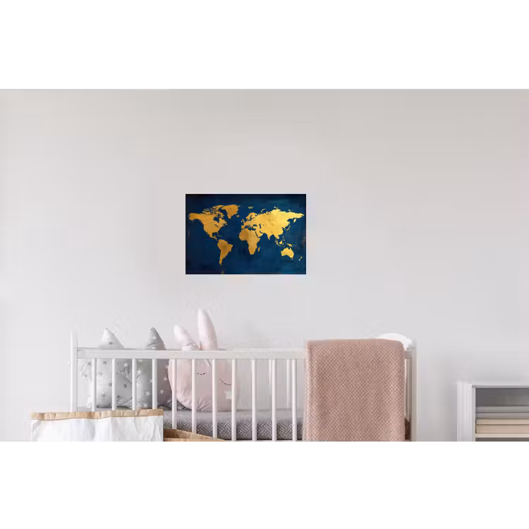 Wereldkaart - Goud - Donkerblauw Muursticker klein -kinderkamer