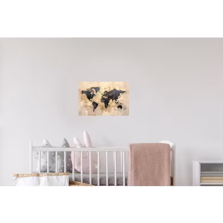 Wereldkaart - Goud - Zwart - Abstract Muursticker klein -kinderkamer