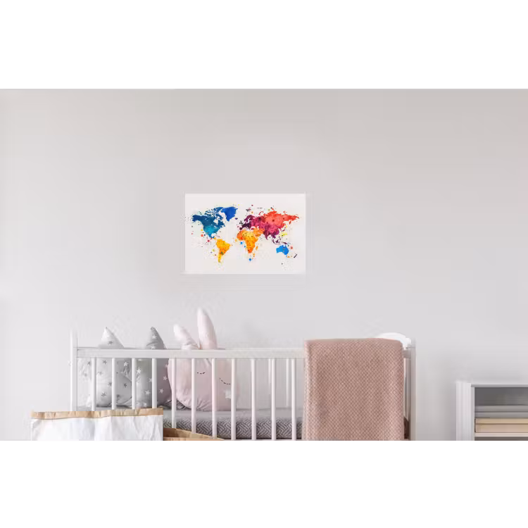 Wereldkaart - Graffiti - Kleurrijk Muursticker klein -kinderkamer