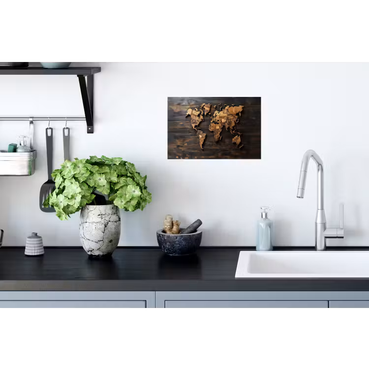 Wereldkaart - Hout - Mozaïek Muursticker klein -keuken