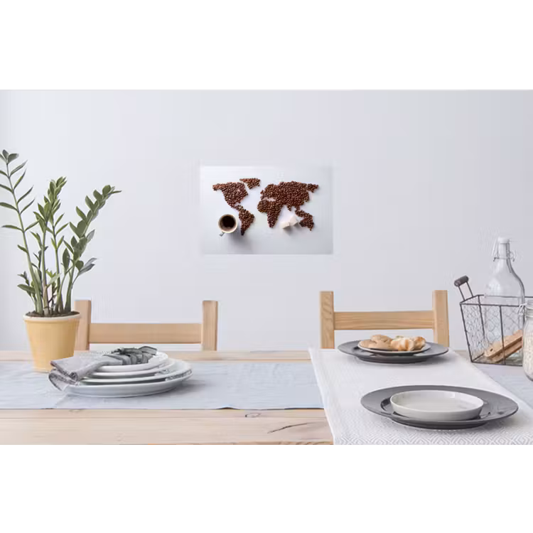 Wereldkaart - Koffiebonen - Suikerklontjes Muursticker klein -eettafel