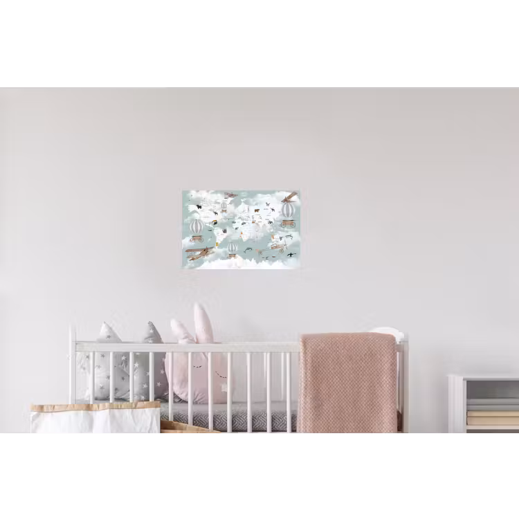 Wereldkaart - Kind - Vliegtuig Muursticker klein -kinderkamer