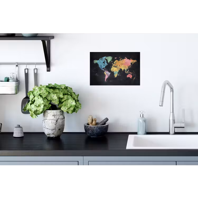 Wereldkaart - Krijtstrepen - Regenboog Muursticker klein -keuken