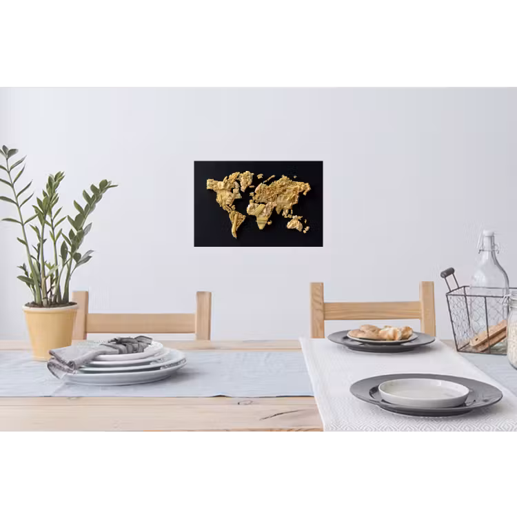 Wereldkaart - Pasta - Zwart Muursticker klein -eettafel