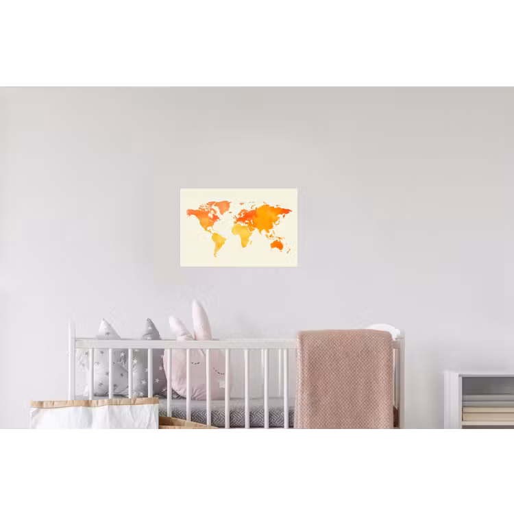 Wereldkaart - Oranje - Kleurrijk Muursticker klein -kinderkamer