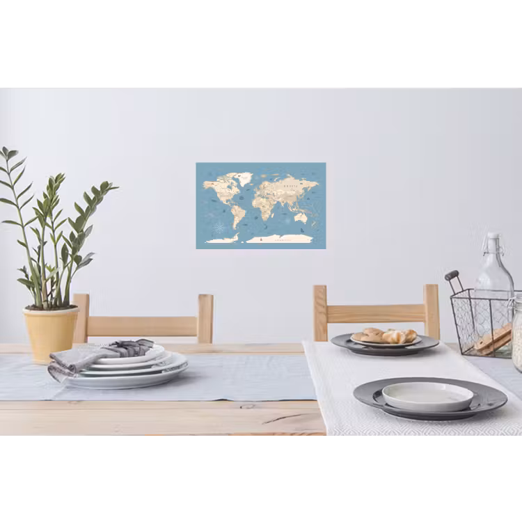 Wereldkaart - Oceaan - Realistisch - Blauw Muursticker klein -eettafel