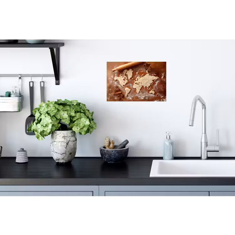 Wereldkaart - Koekjesdeeg - Warme baksfeer Muursticker klein -keuken