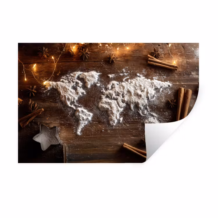 Wereldkaart - Poedersuiker - Hout Muursticker klein -3d