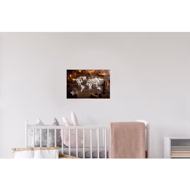 Wereldkaart - Poedersuiker - Hout Muursticker klein -kinderkamer