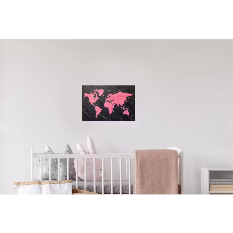 Wereldkaart - Roze - Marmer Muursticker klein -kinderkamer