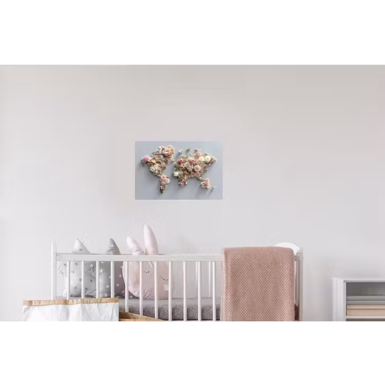 Wereldkaart - Rozen - Roze Muursticker klein -kinderkamer