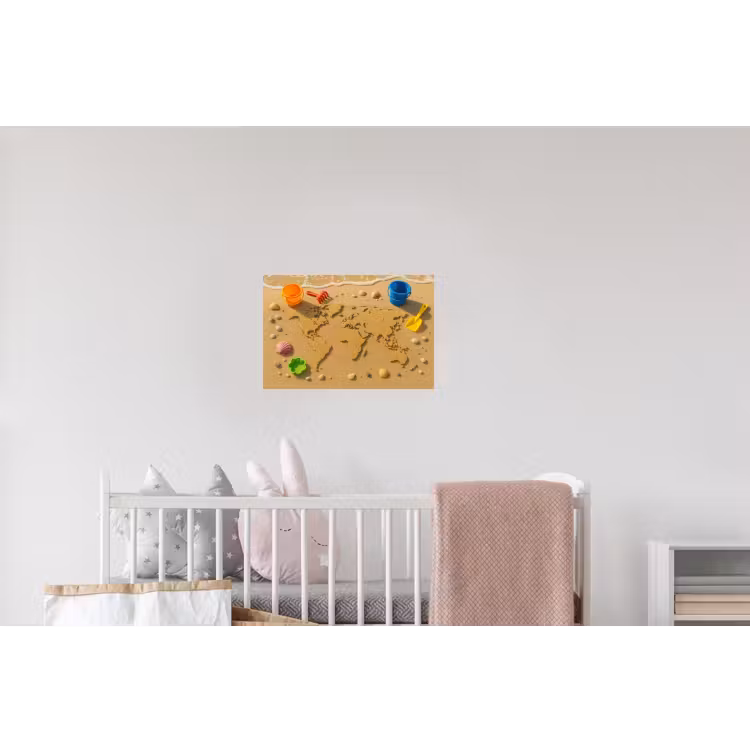 Wereldkaart - Zand - Kleurrijk - Zomer Muursticker klein -kinderkamer